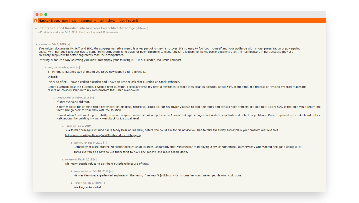 Strong opinions provide fodder for discussion, debate and social sharing, like this comment thread on Hacker News