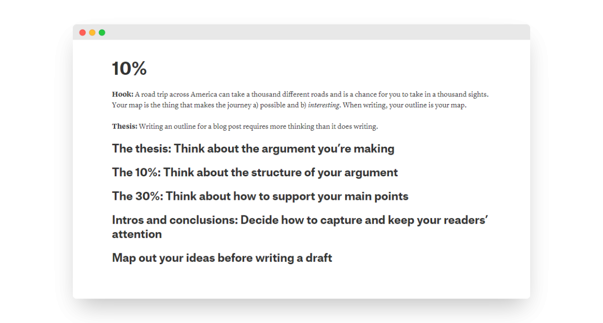 Here’s what the 10% outline for this article looked like.