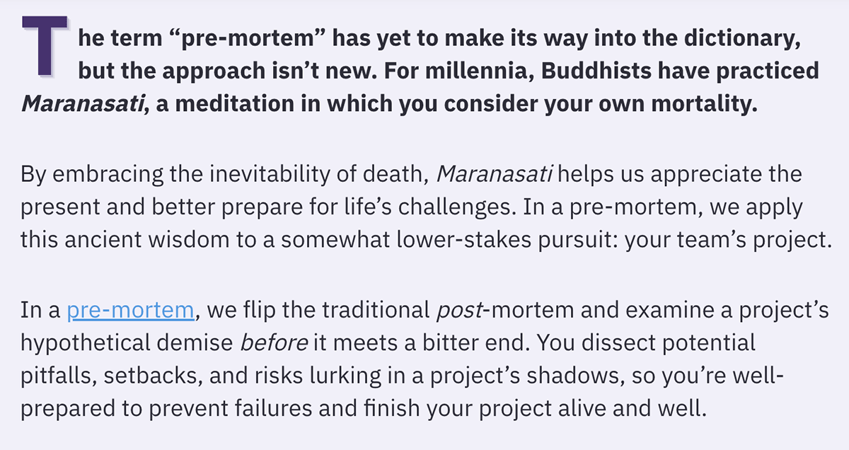 Screenshot of an intro of a Parabol article on pre-mortems.